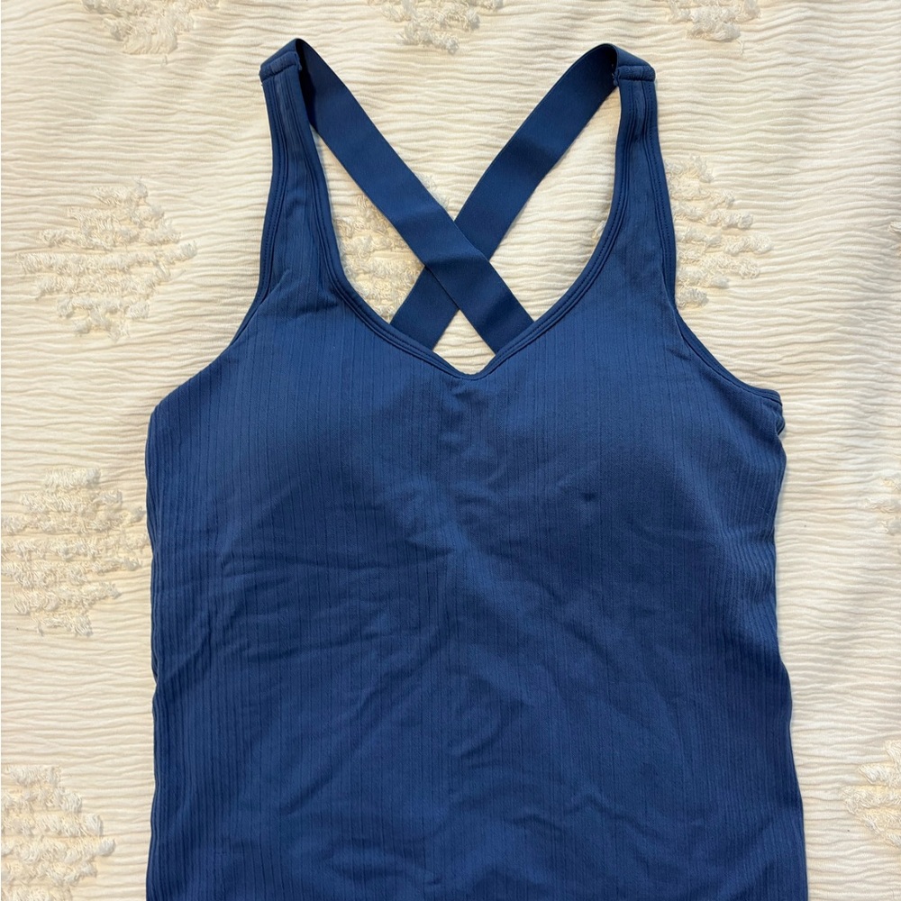 Navy Ribbed Crossback Tank Top